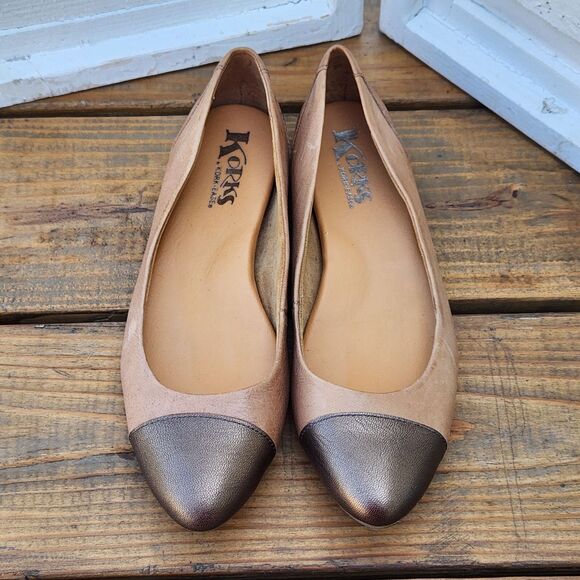 Korks by Kork Ease Women's Size 7.5M Leather Comfort Flats Tan Cap Toe Corpcore - Picture 2 of 10